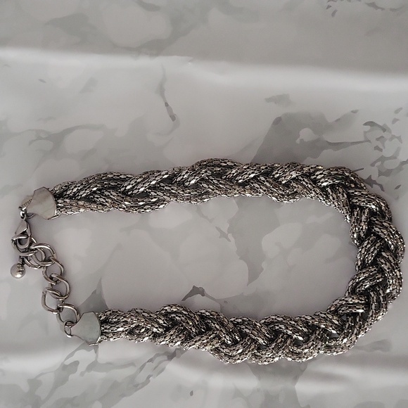 Express Jewelry - Y2K Express Gunmetal Gray Scale Braided Mesh Choker Necklace